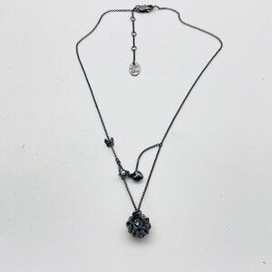 Premier Designs Gunmetal Layered Charm Necklace 18 Inch Pink Floral Round Bead